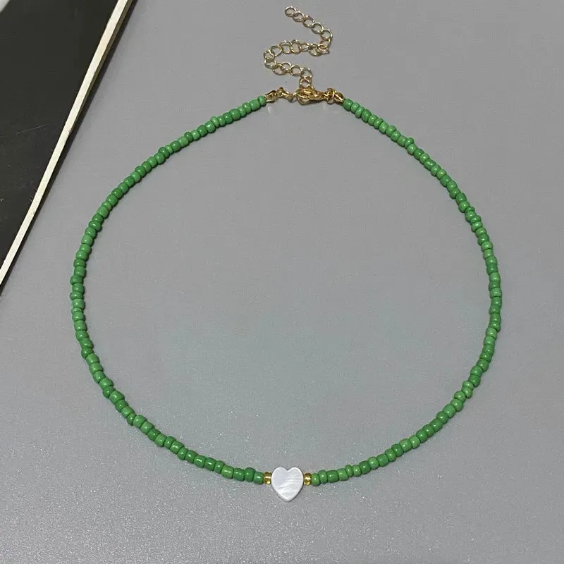 Colorful Seed Bead Choker Necklace New Love Heart Pendant Trendy Design Collar Jewelry