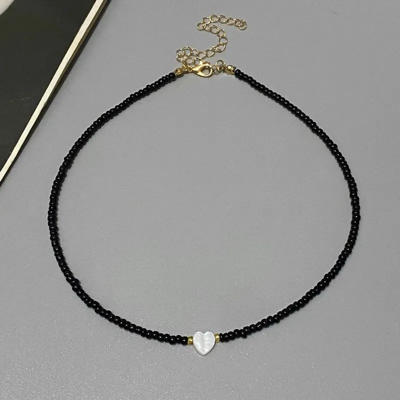 Colorful Seed Bead Choker Necklace New Love Heart Pendant Trendy Design Collar Jewelry