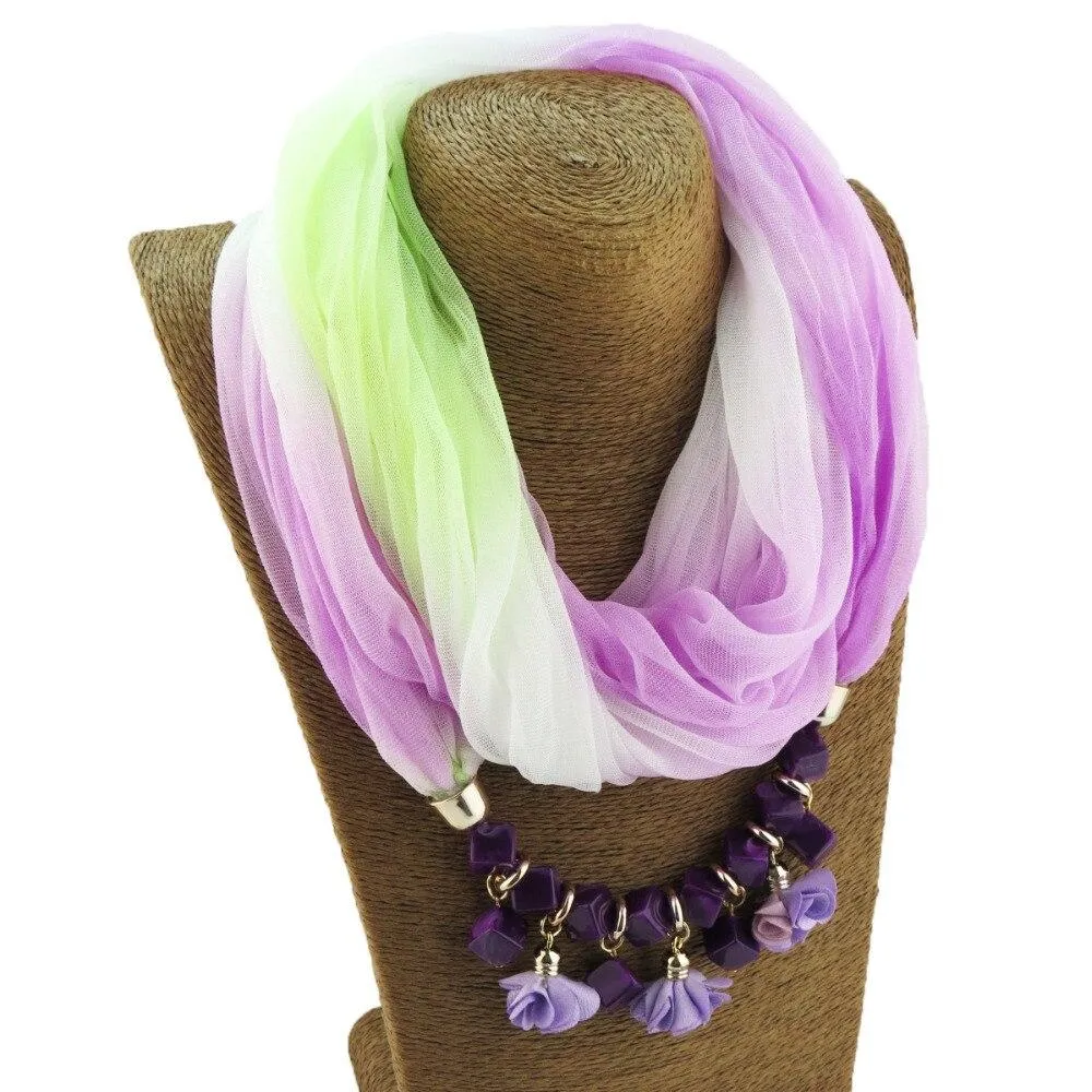 Colorful Summer Chiffon Scarf With Geometric Flower Beads