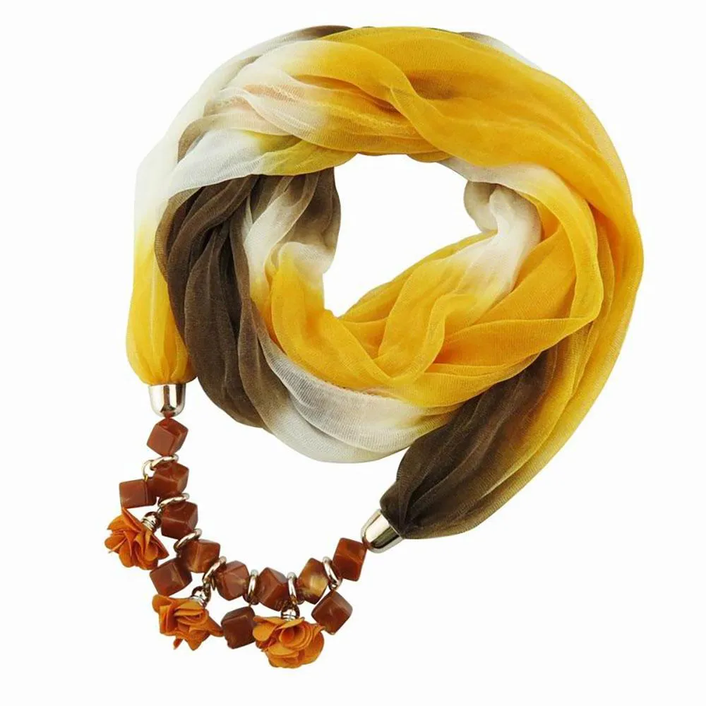 Colorful Summer Chiffon Scarf With Geometric Flower Beads