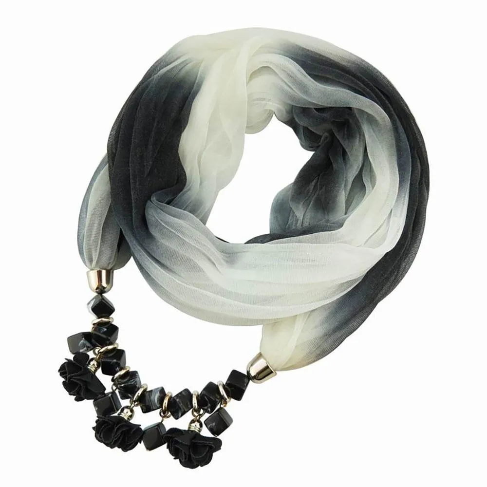 Colorful Summer Chiffon Scarf With Geometric Flower Beads