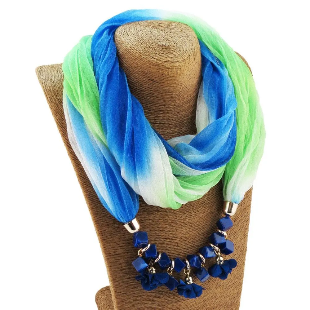 Colorful Summer Chiffon Scarf With Geometric Flower Beads