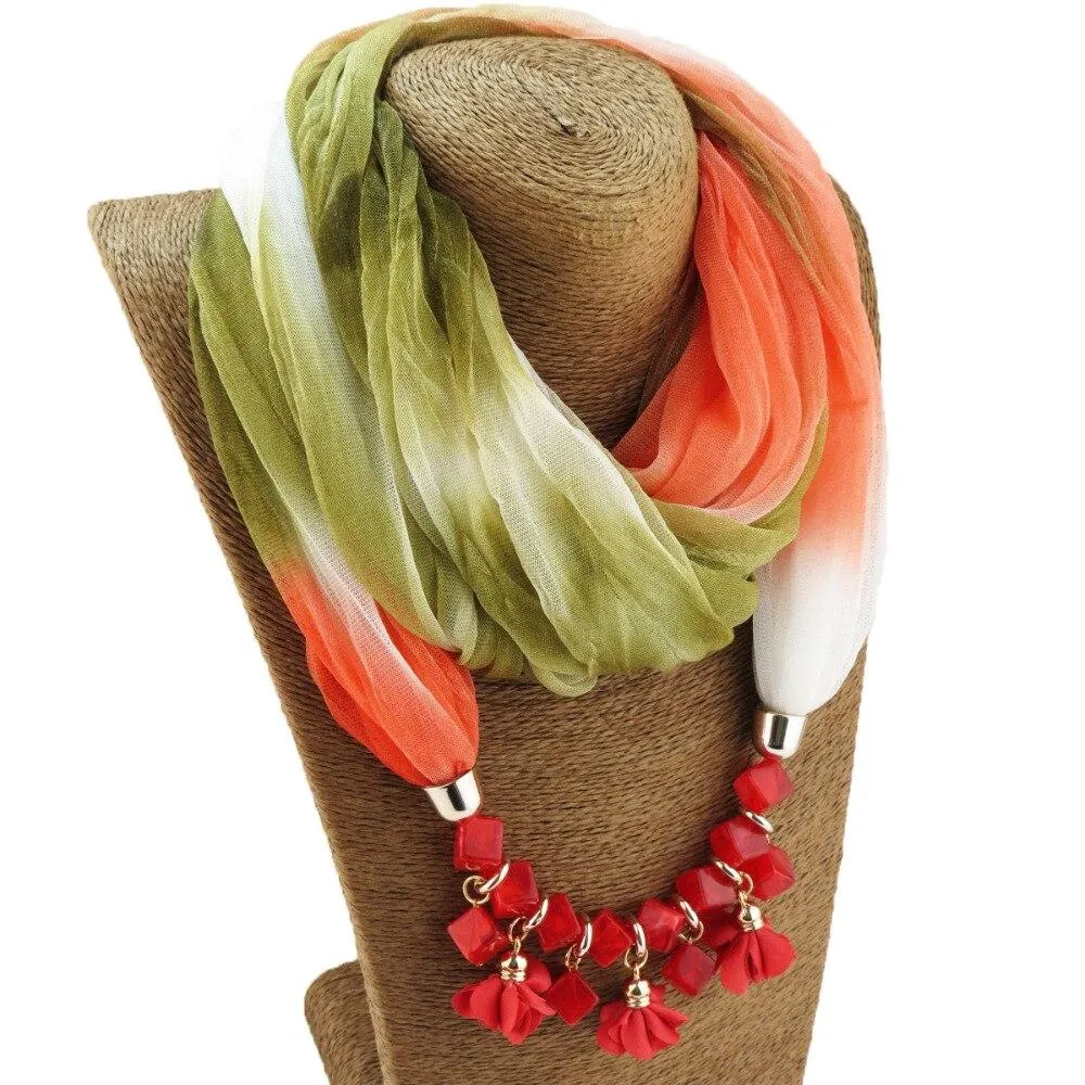 Colorful Summer Chiffon Scarf With Geometric Flower Beads