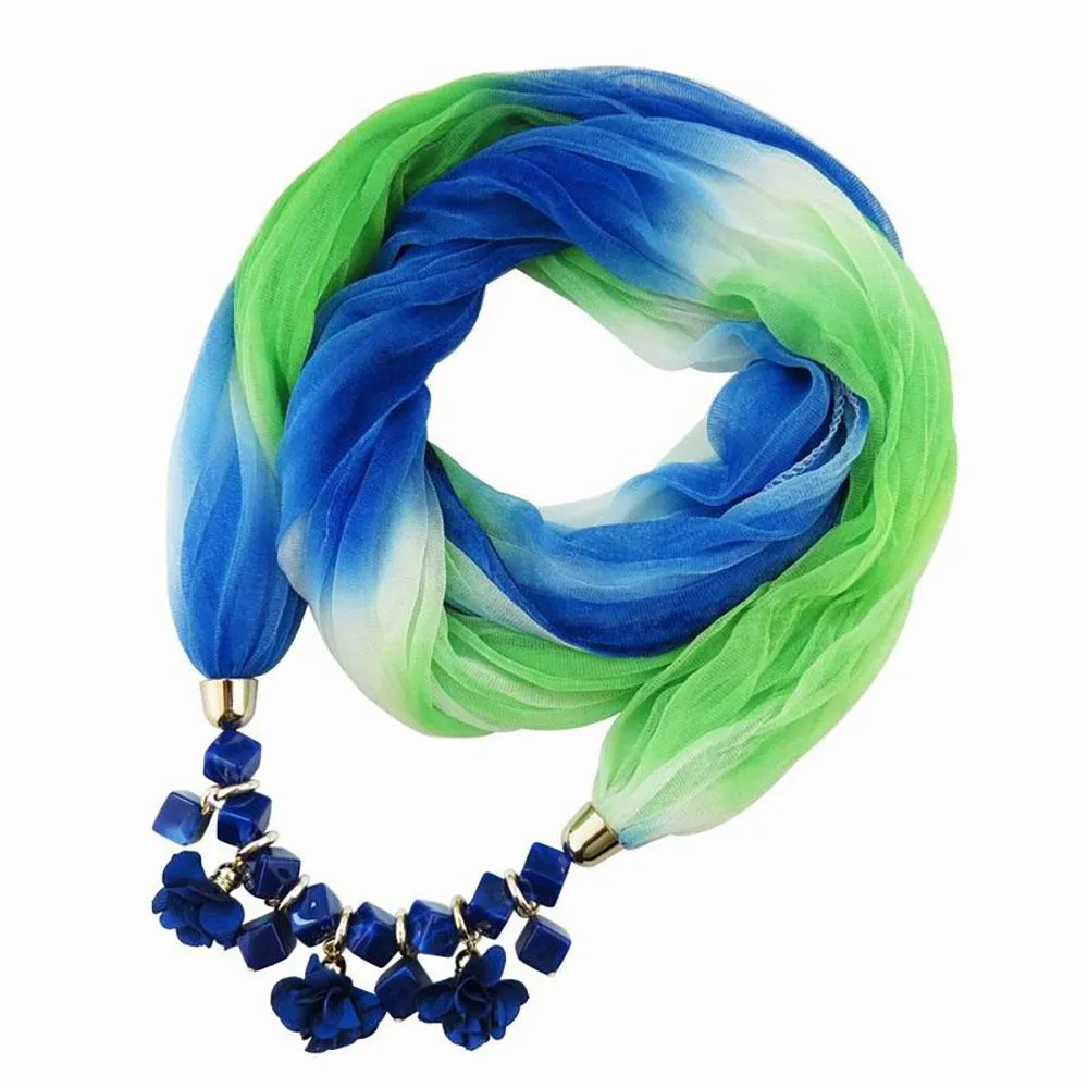 Colorful Summer Chiffon Scarf With Geometric Flower Beads