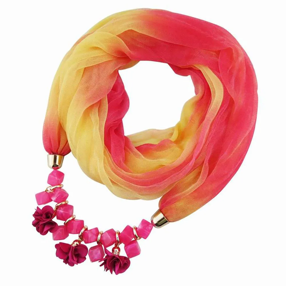 Colorful Summer Chiffon Scarf With Geometric Flower Beads