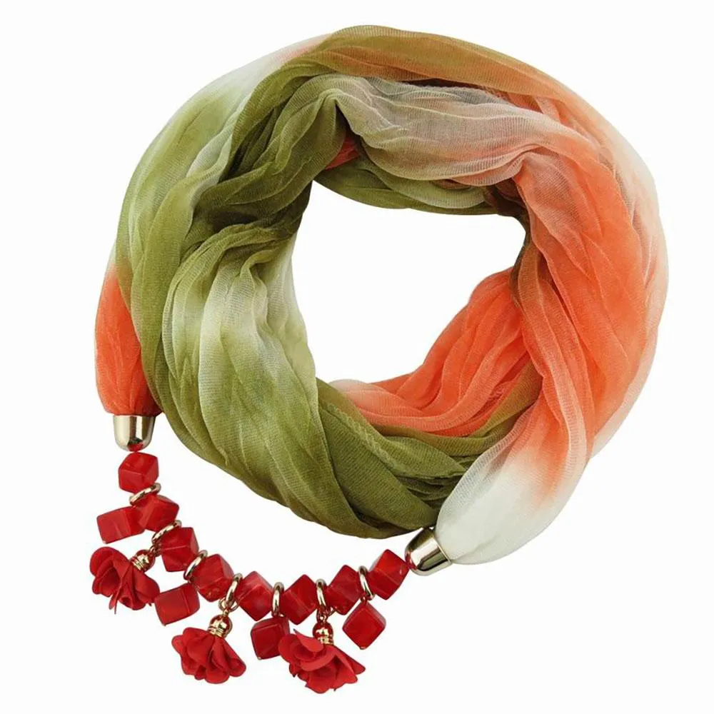 Colorful Summer Chiffon Scarf With Geometric Flower Beads