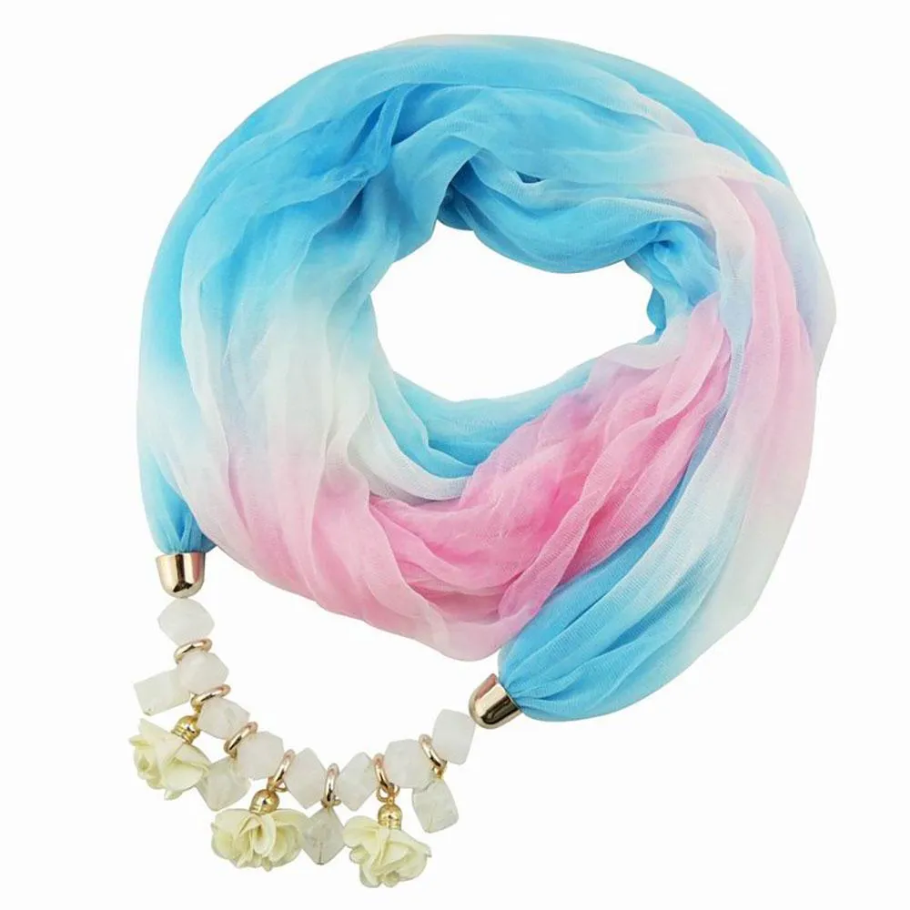 Colorful Summer Chiffon Scarf With Geometric Flower Beads