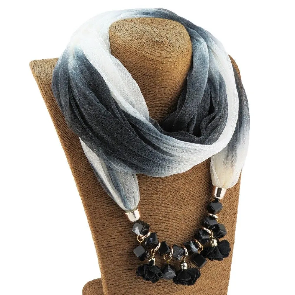 Colorful Summer Chiffon Scarf With Geometric Flower Beads