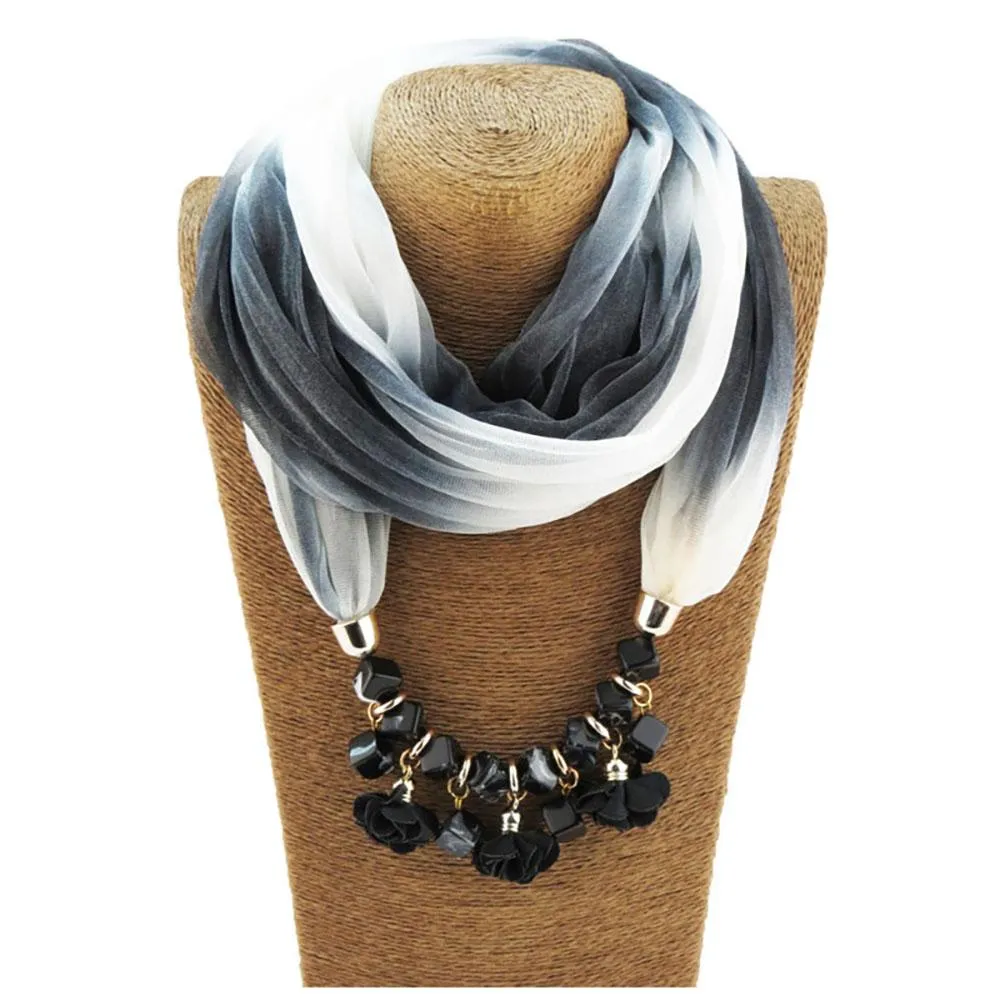 Colorful Summer Chiffon Scarf With Geometric Flower Beads