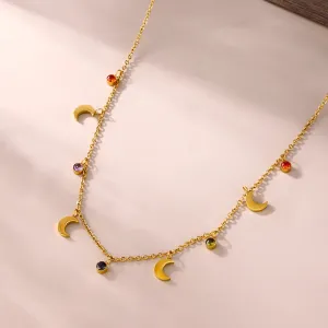 Colorful Zirconia Moon Pendant Necklace Women's Luxury Gift