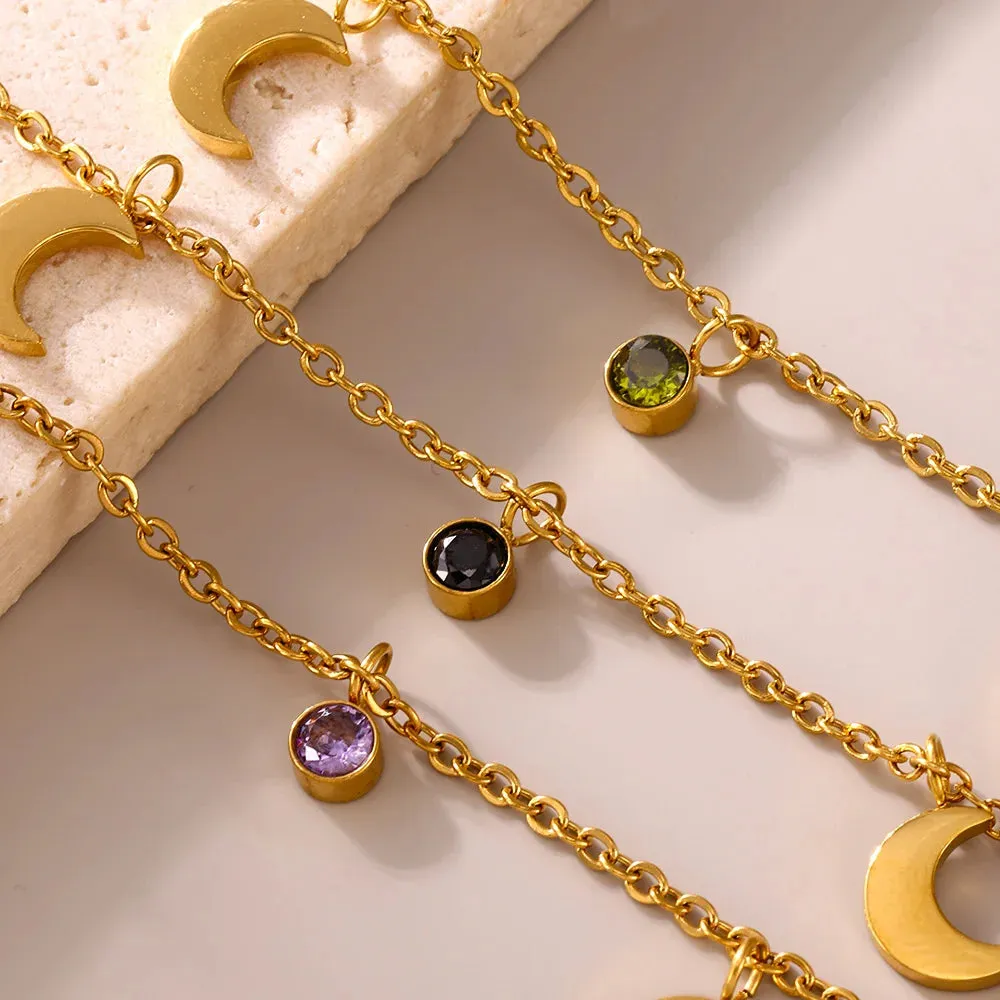 Colorful Zirconia Moon Pendant Necklace Women's Luxury Gift
