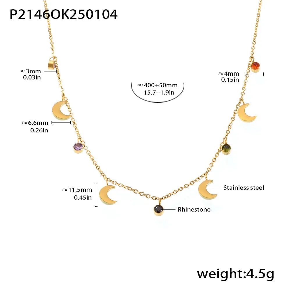 Colorful Zirconia Moon Pendant Necklace Women's Luxury Gift
