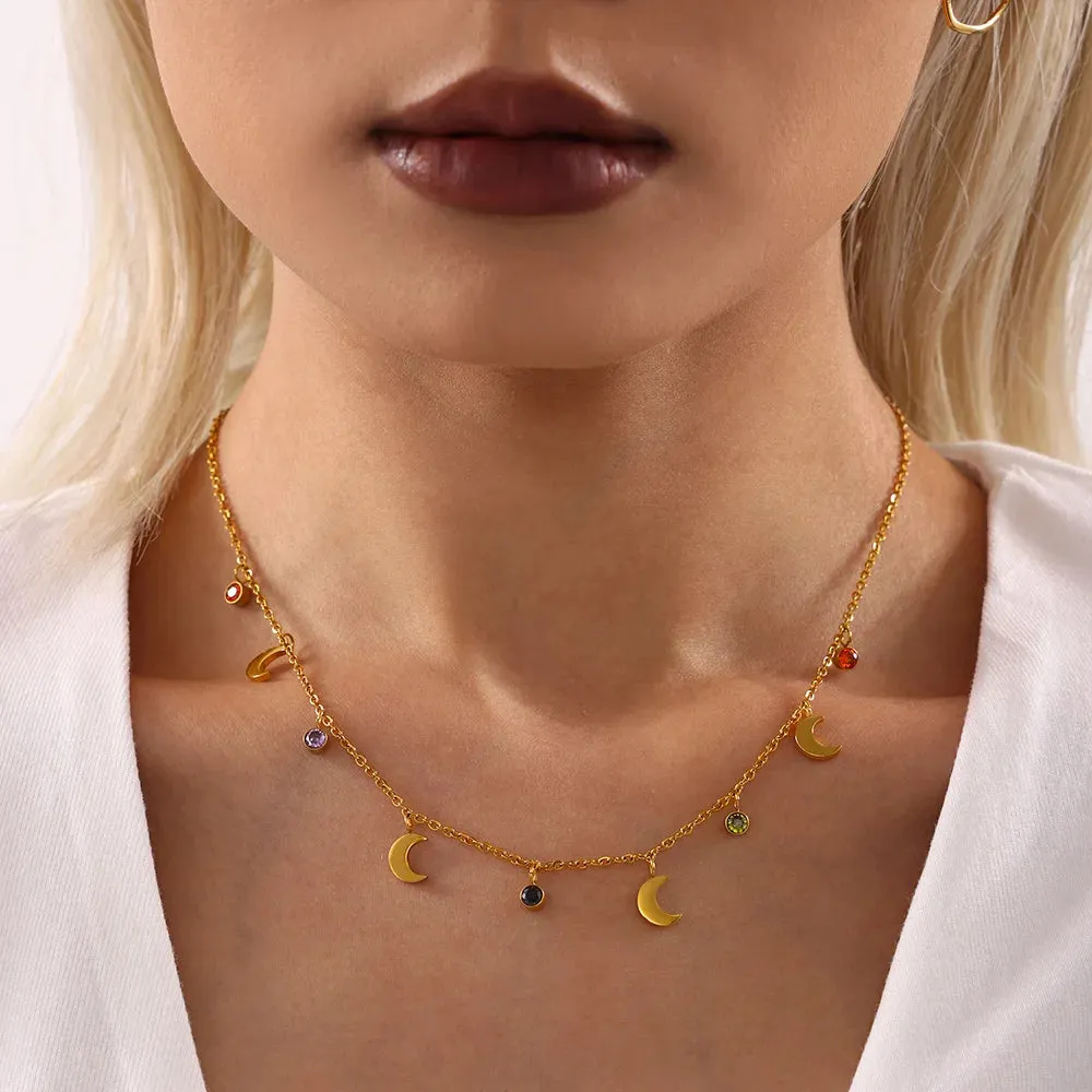 Colorful Zirconia Moon Pendant Necklace Women's Luxury Gift