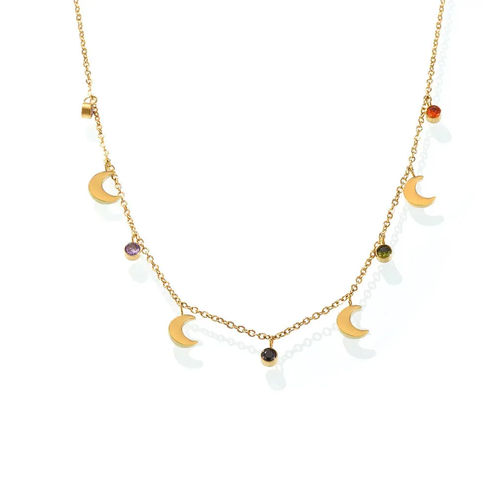 Colorful Zirconia Moon Pendant Necklace Women's Luxury Gift