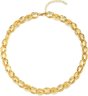 COOLSTEELANDBEYOND Choker Collar Statement Necklace, Oval Link Chain, Modern Design