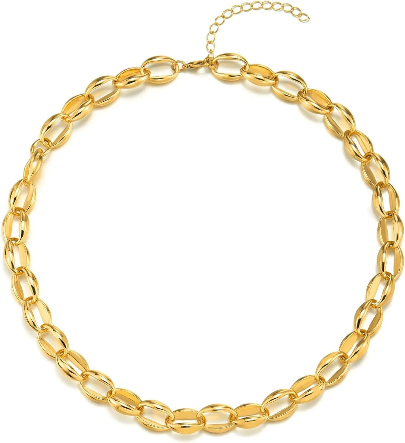 COOLSTEELANDBEYOND Choker Collar Statement Necklace, Oval Link Chain, Modern Design