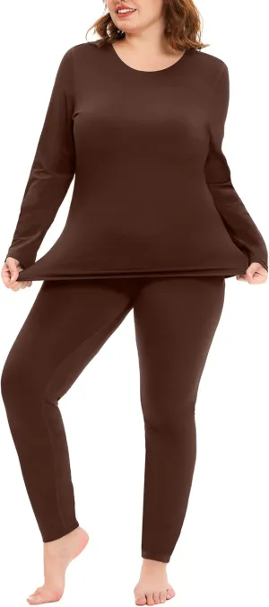 COOTRY Plus Size Thermal Underwear for Women Long Johns Fleece Lined Base Layer Top and Bottom Sets