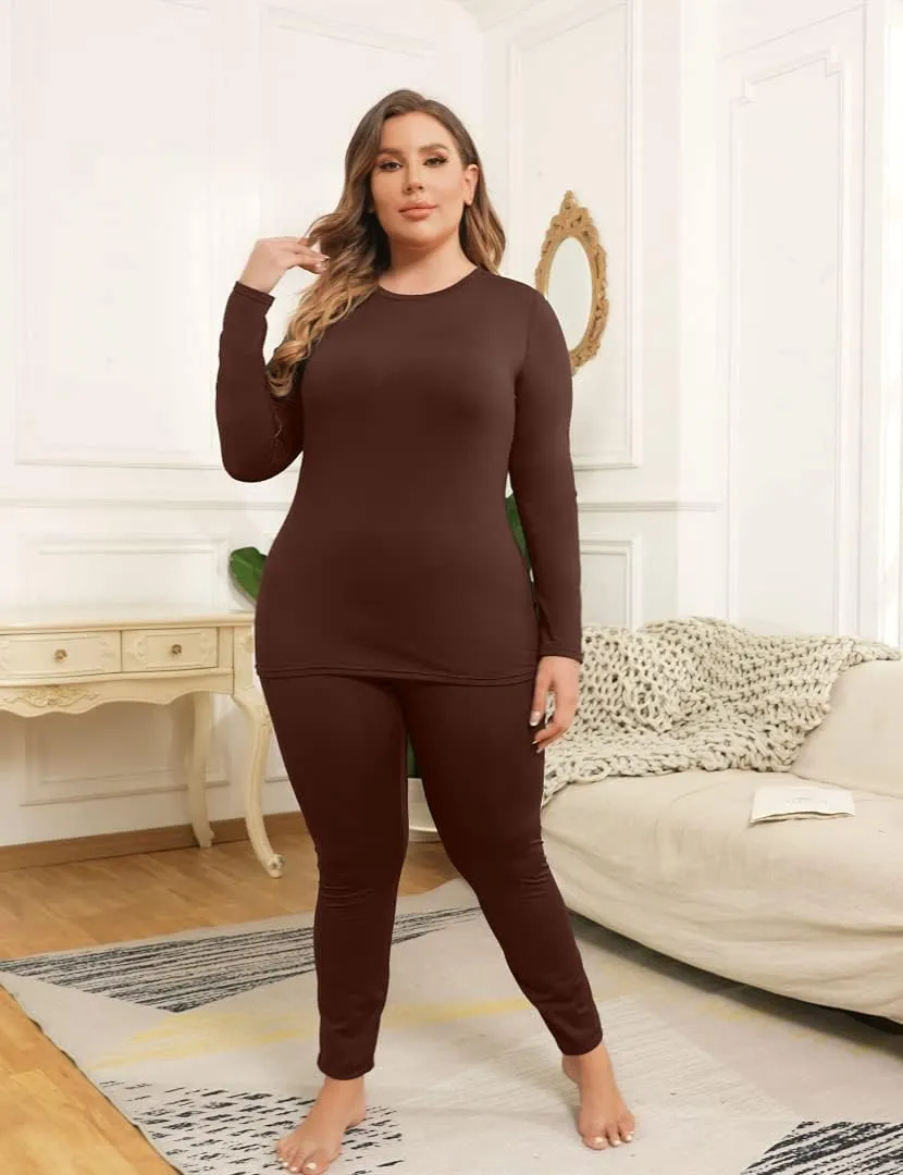 COOTRY Plus Size Thermal Underwear for Women Long Johns Fleece Lined Base Layer Top and Bottom Sets