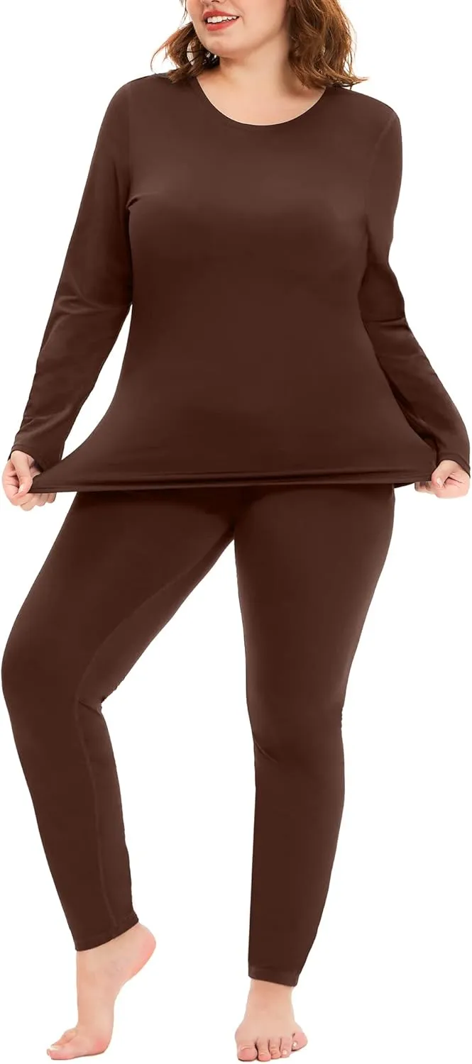 COOTRY Plus Size Thermal Underwear for Women Long Johns Fleece Lined Base Layer Top and Bottom Sets