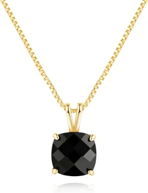 Cossa 14K Gold Necklaces for Women Trendy Pendant Necklace Lightweight Chain Necklaces for Women Black Cushion Cubic Zirconia 44cm（18in）