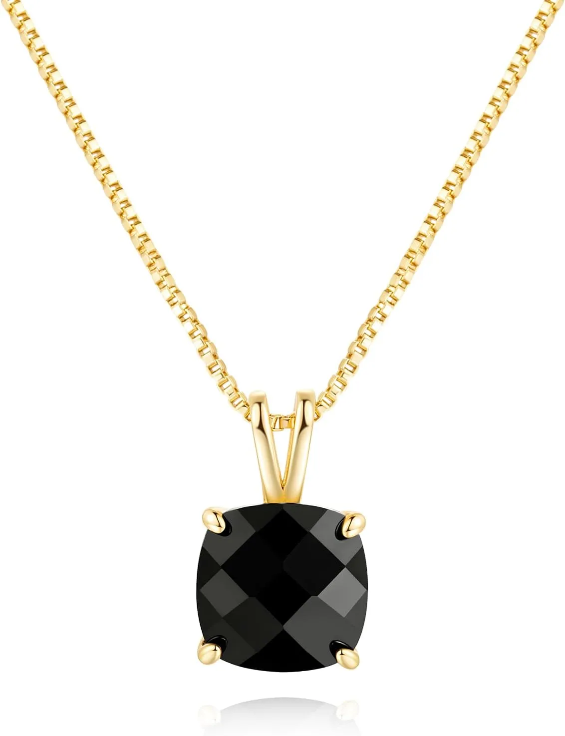 Cossa 14K Gold Necklaces for Women Trendy Pendant Necklace Lightweight Chain Necklaces for Women Black Cushion Cubic Zirconia 44cm（18in）