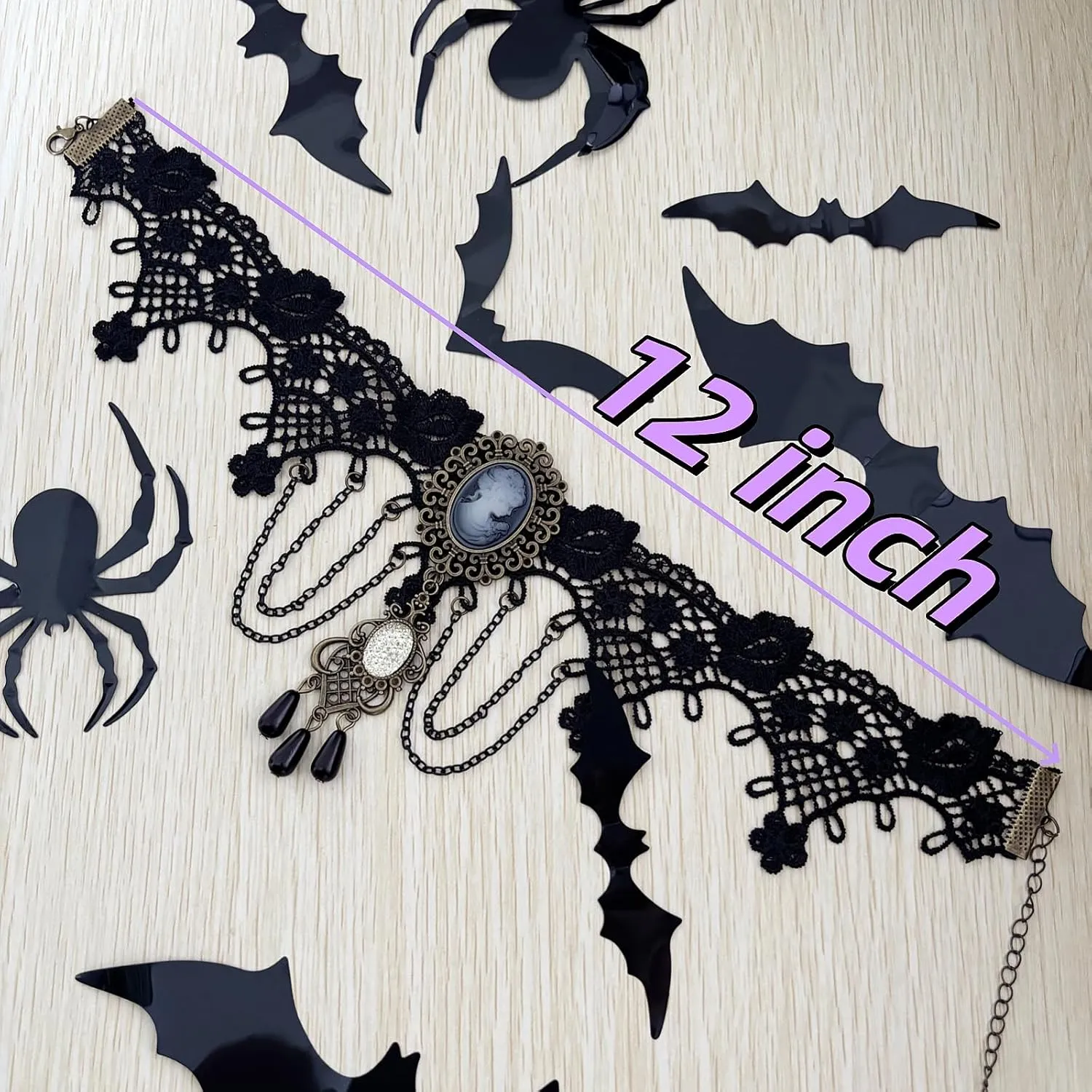 Costume Black Lace Choker and Lace Gloves Goth Choker Victorian Jewelry for Women Goth Accessories Vampire Costume