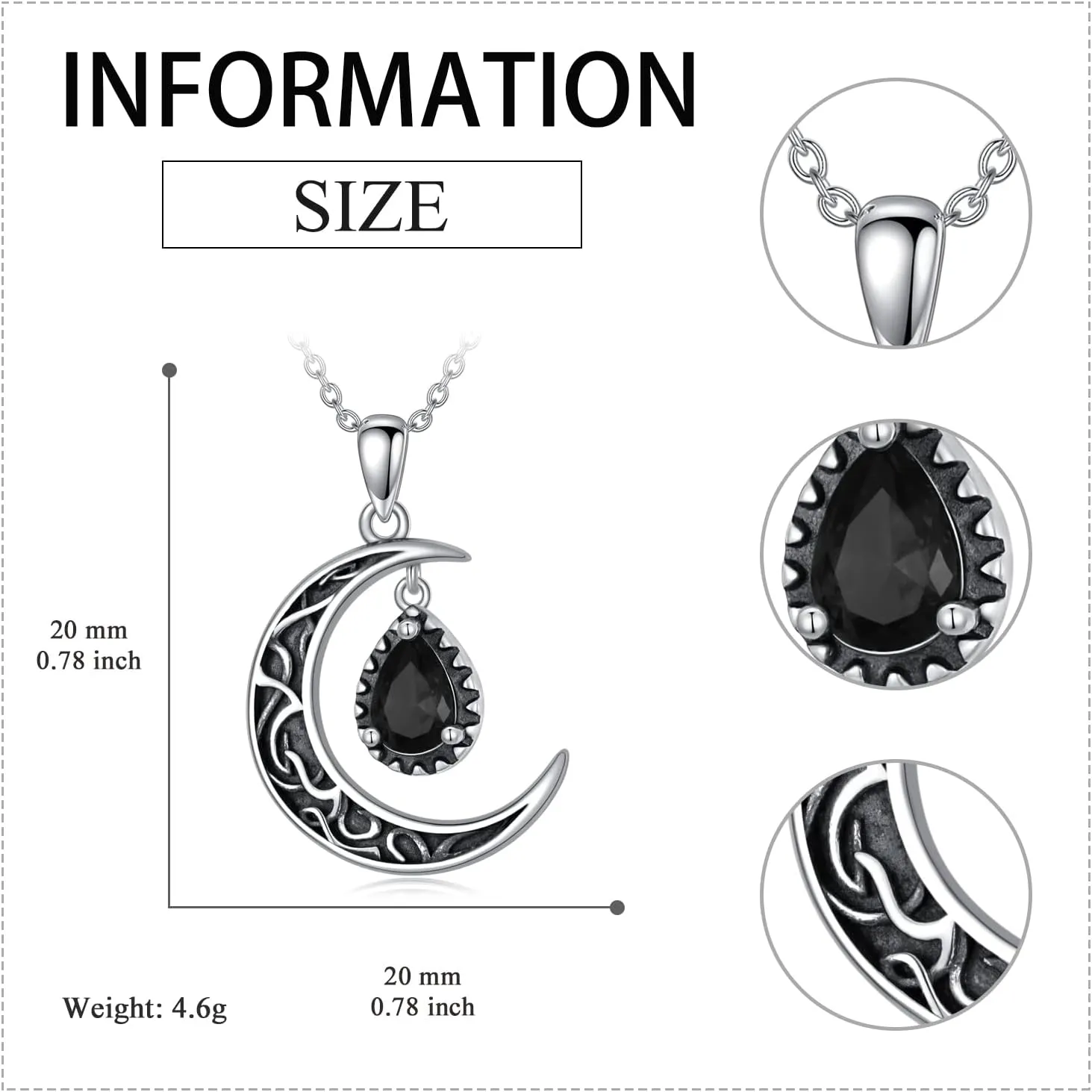 Crescent Moon Necklace Sterling Silver Emerald/Red/Purple/Black/Rainbow Topaz/Green/Aquamarine/Blue/Moss Agate Celtic Moon Teardrop Necklace Celtic Jewelry Gifts for Women Birthday