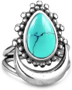Crescent Moon Turquoise Stone Ring for Women Girls,S925 Sterling Silver Waterdrop Shaped Gemstone Boho Statement Ring Jewelry Gift for Her