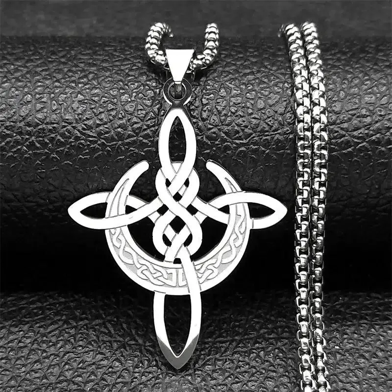 Crescent Moon Witch Knot Necklace Celtic Knot Jewelry