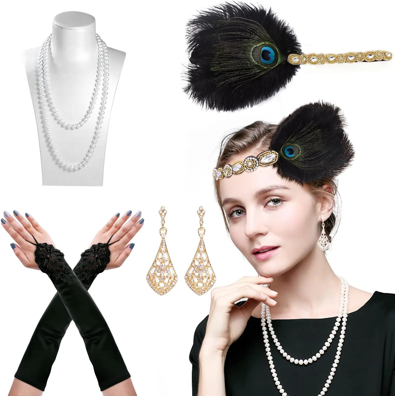 Cridoz Flapper Accessories for Women - 1920s Gatsby & Roaring 20s Style
