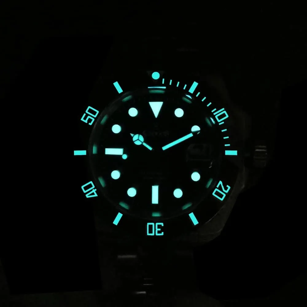 Cronos Sub Diver Men Watch No Date NH35 Sapphire Crystal Ceramic Bezel 20 ATM Glideclasp Automatic Wristwatches