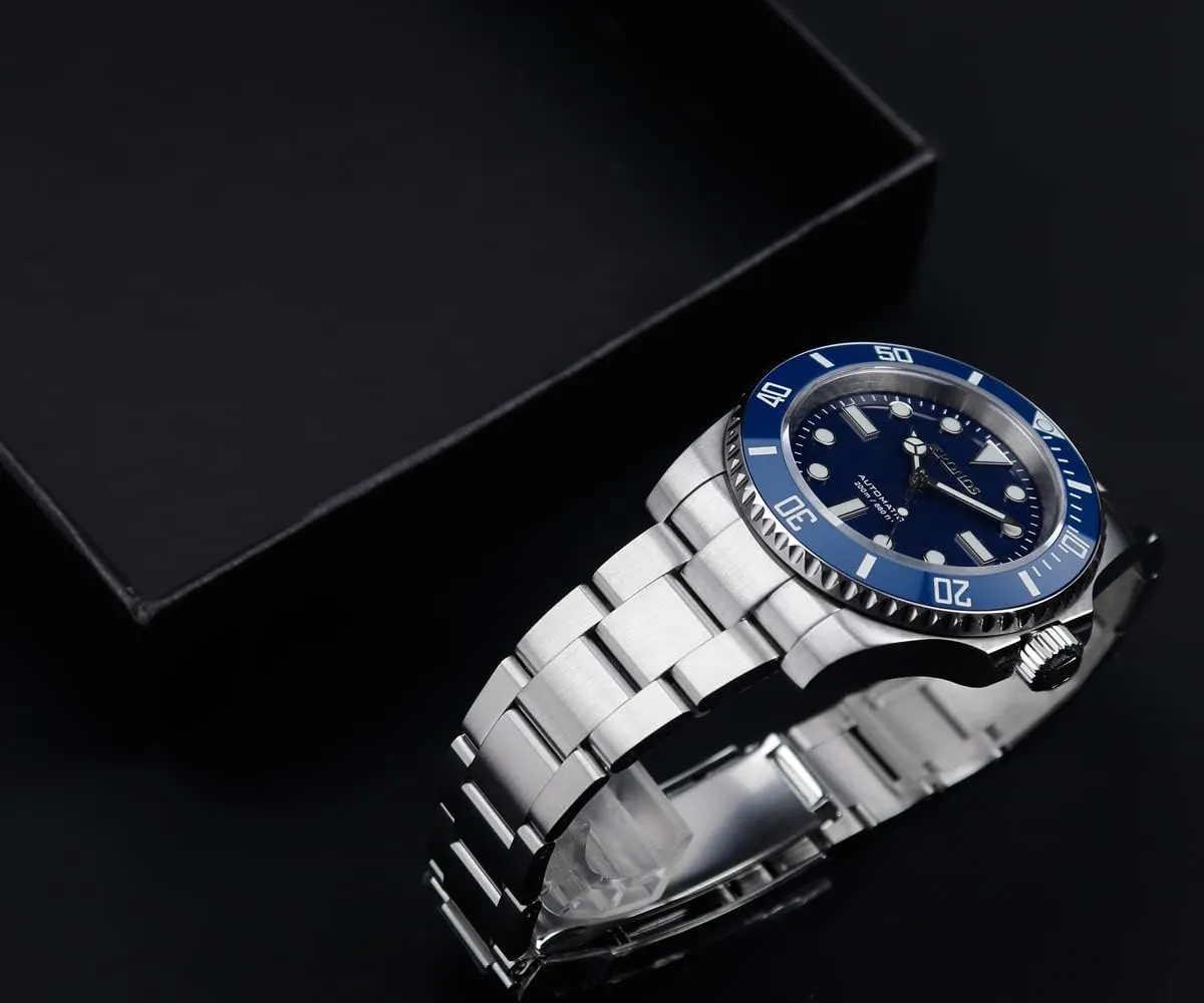 Cronos Sub Diver Men Watch No Date NH35 Sapphire Crystal Ceramic Bezel 20 ATM Glideclasp Automatic Wristwatches