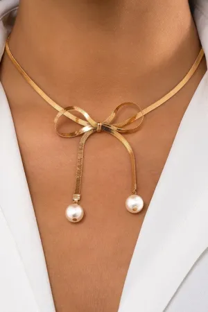 Cross My Mind Bow & Pearl Necklace