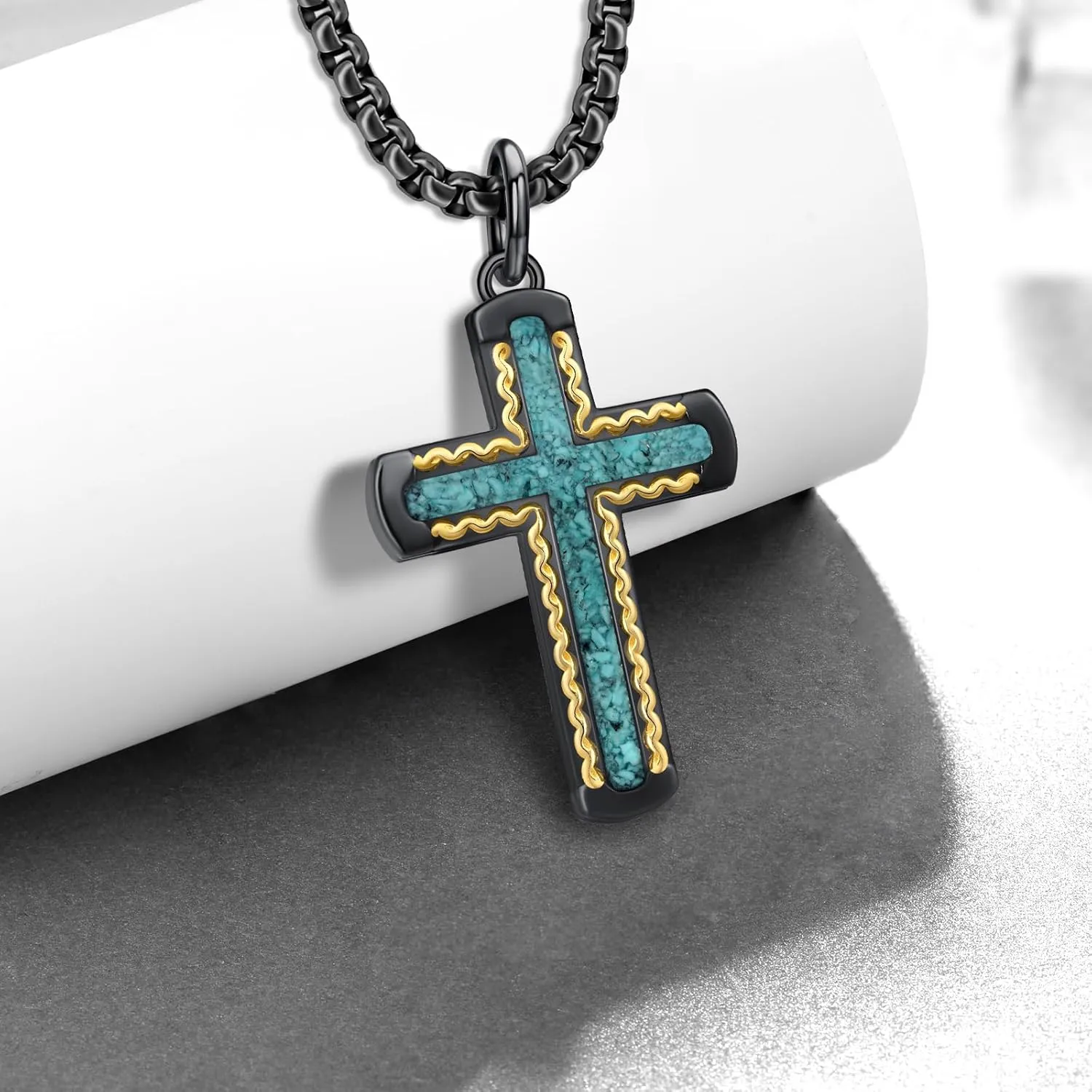 Cross Necklace 925 Sterling Silver Turquoise/Malachite/Abalone Cross Pendant Necklace for Men Cross Jewelry Gifts for Men Women