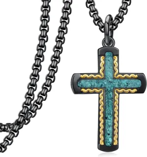 Cross Necklace 925 Sterling Silver Turquoise/Malachite/Abalone Cross Pendant Necklace for Men Cross Jewelry Gifts for Men Women