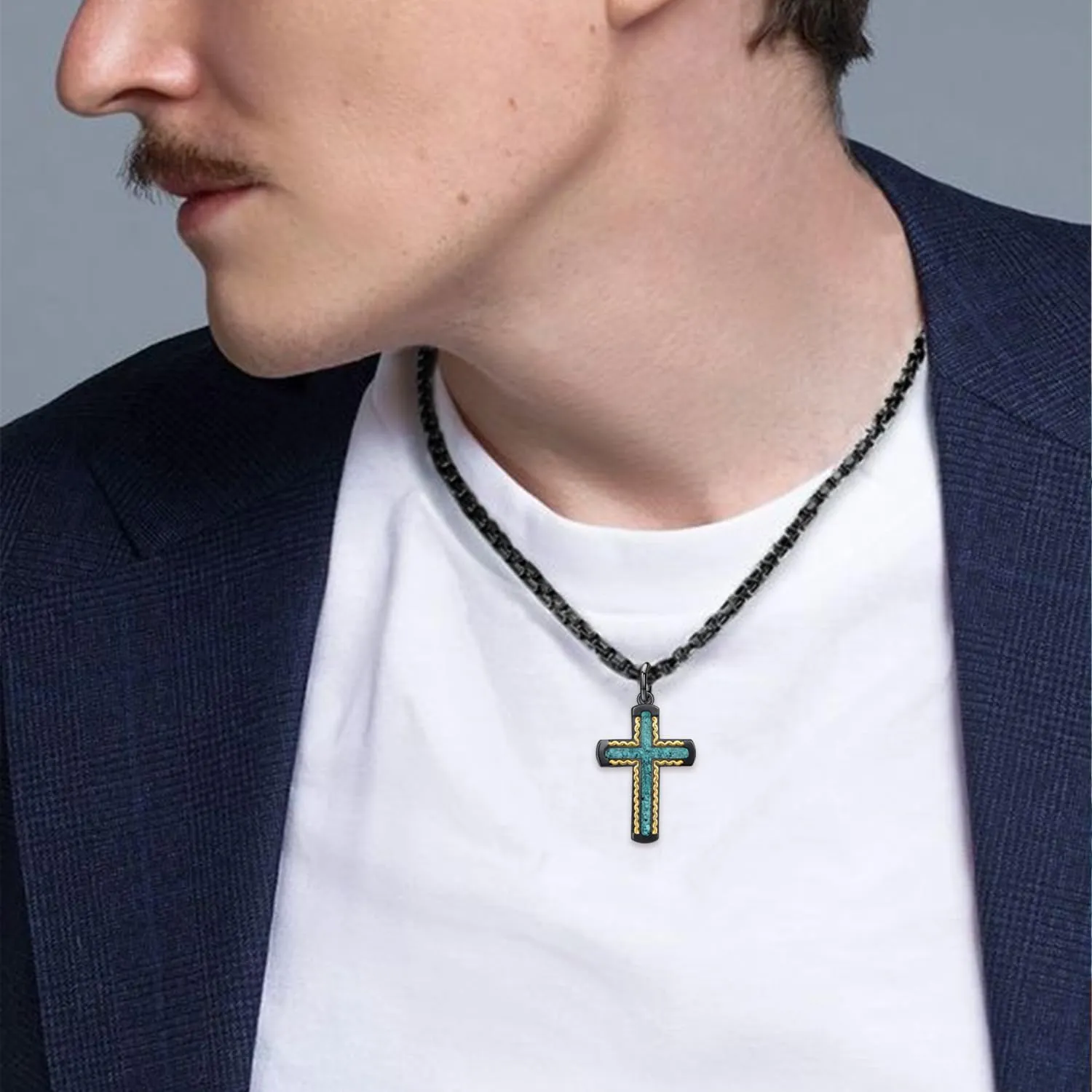 Cross Necklace 925 Sterling Silver Turquoise/Malachite/Abalone Cross Pendant Necklace for Men Cross Jewelry Gifts for Men Women