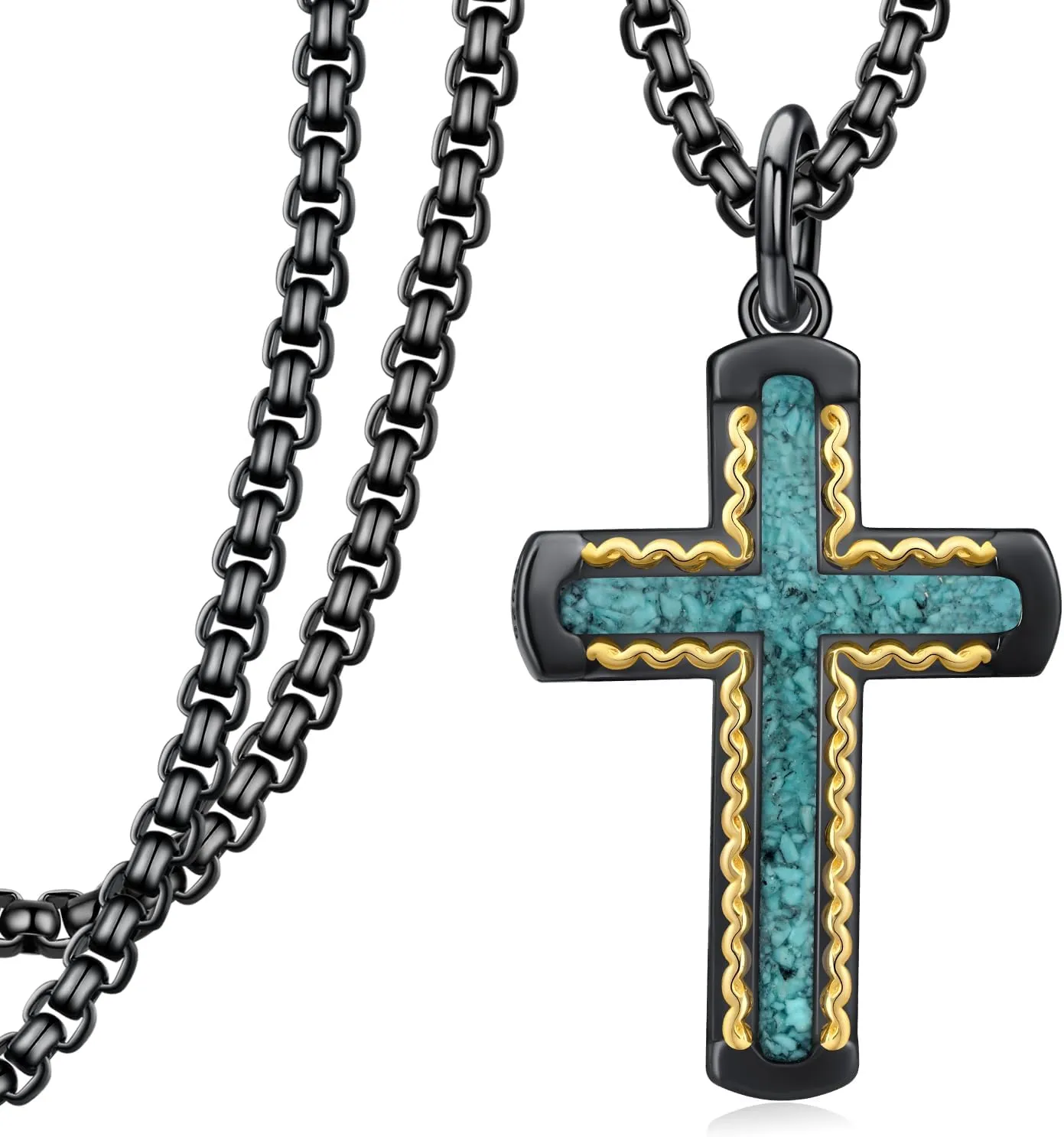 Cross Necklace 925 Sterling Silver Turquoise/Malachite/Abalone Cross Pendant Necklace for Men Cross Jewelry Gifts for Men Women