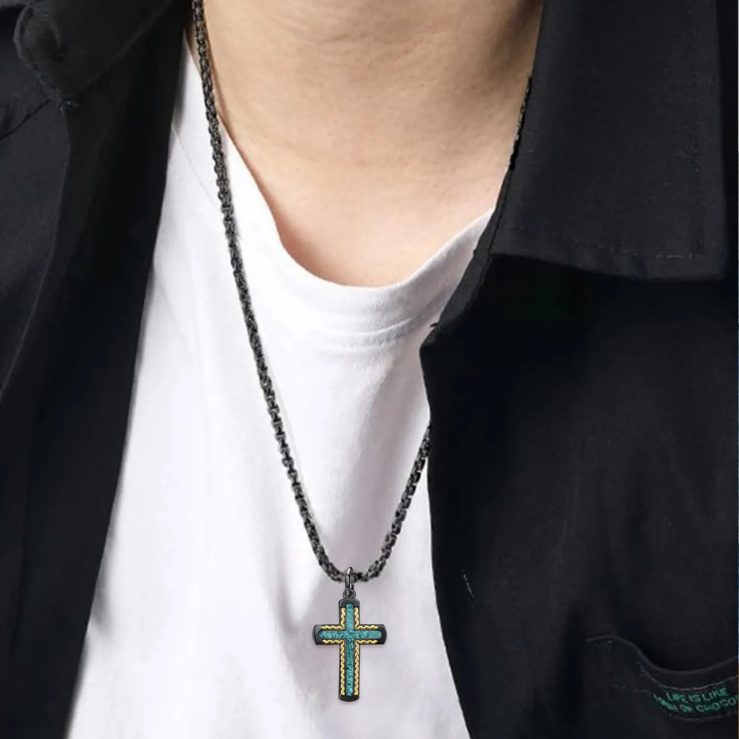 Cross Necklace 925 Sterling Silver Turquoise/Malachite/Abalone Cross Pendant Necklace for Men Cross Jewelry Gifts for Men Women