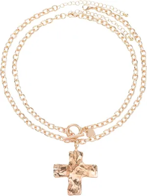 Cross Necklace Chunky Statement Gold Cross Pendant Necklace Hammered Bold Cross Necklace Thick Chain Chunky Gold Statement Pendant Necklace Vintage Chain Pendant Jewelry (chunky cross)