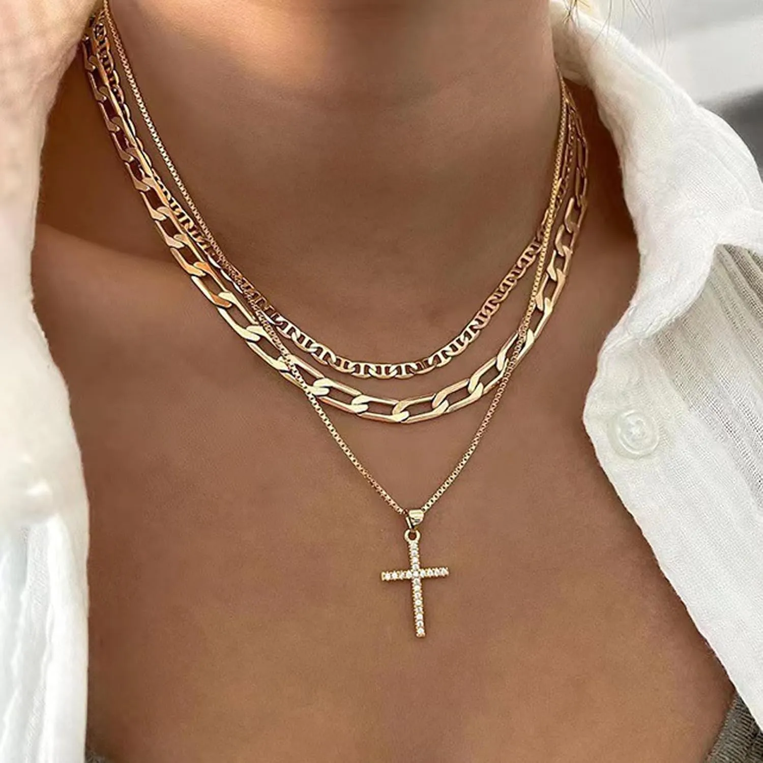 Cross necklaces for women layered Cross Necklaces for Women Dainty Gold Necklace Stackable Chain Choker Gold Layering Paperclip Chain Simple Jewelry