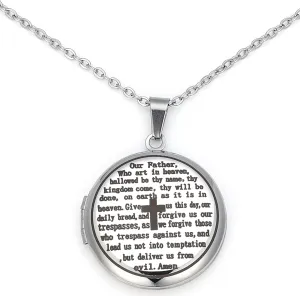 Cross Religious Bible Locket, That Can Holds Pictures, Engraved English Bible Lords Prayer Prayer, Prayer Cross Necklace