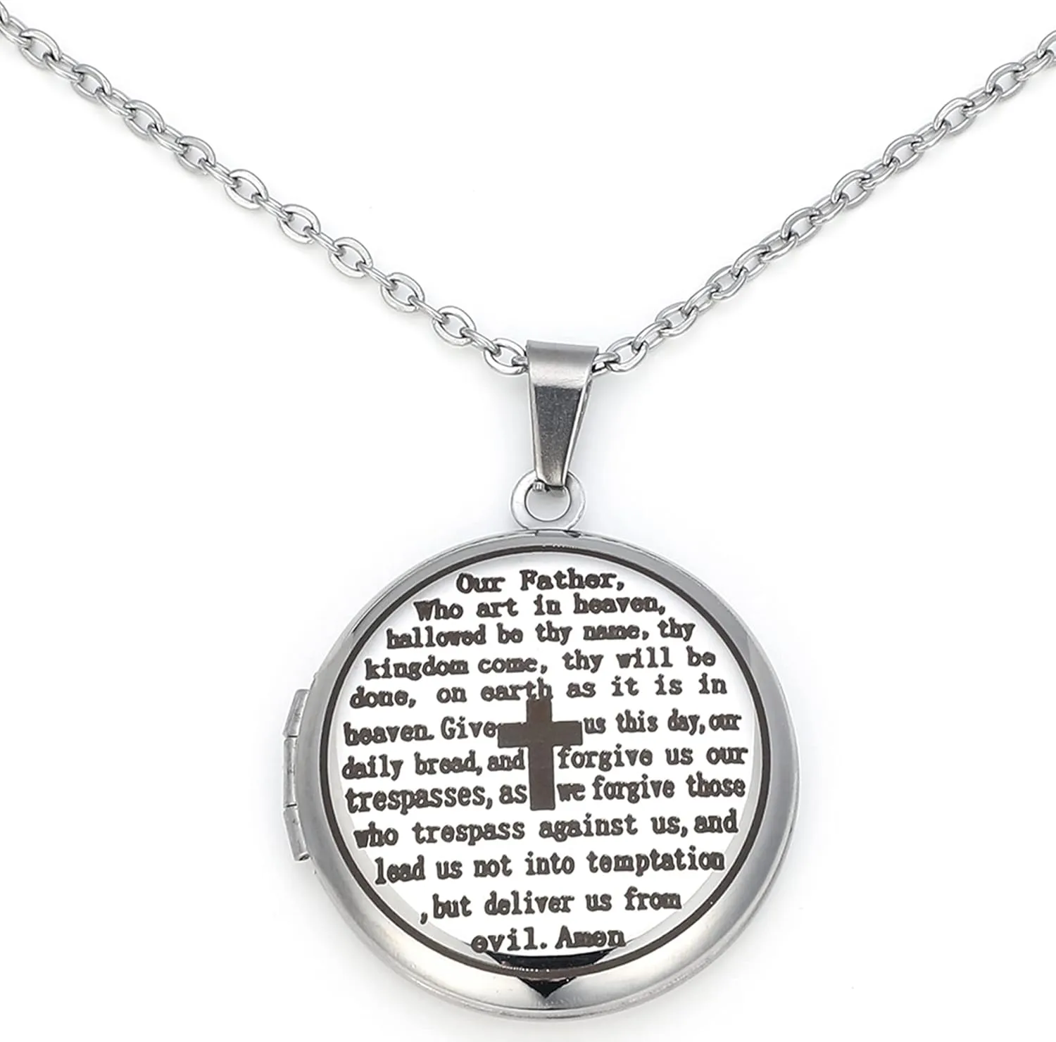 Cross Religious Bible Locket, That Can Holds Pictures, Engraved English Bible Lords Prayer Prayer, Prayer Cross Necklace