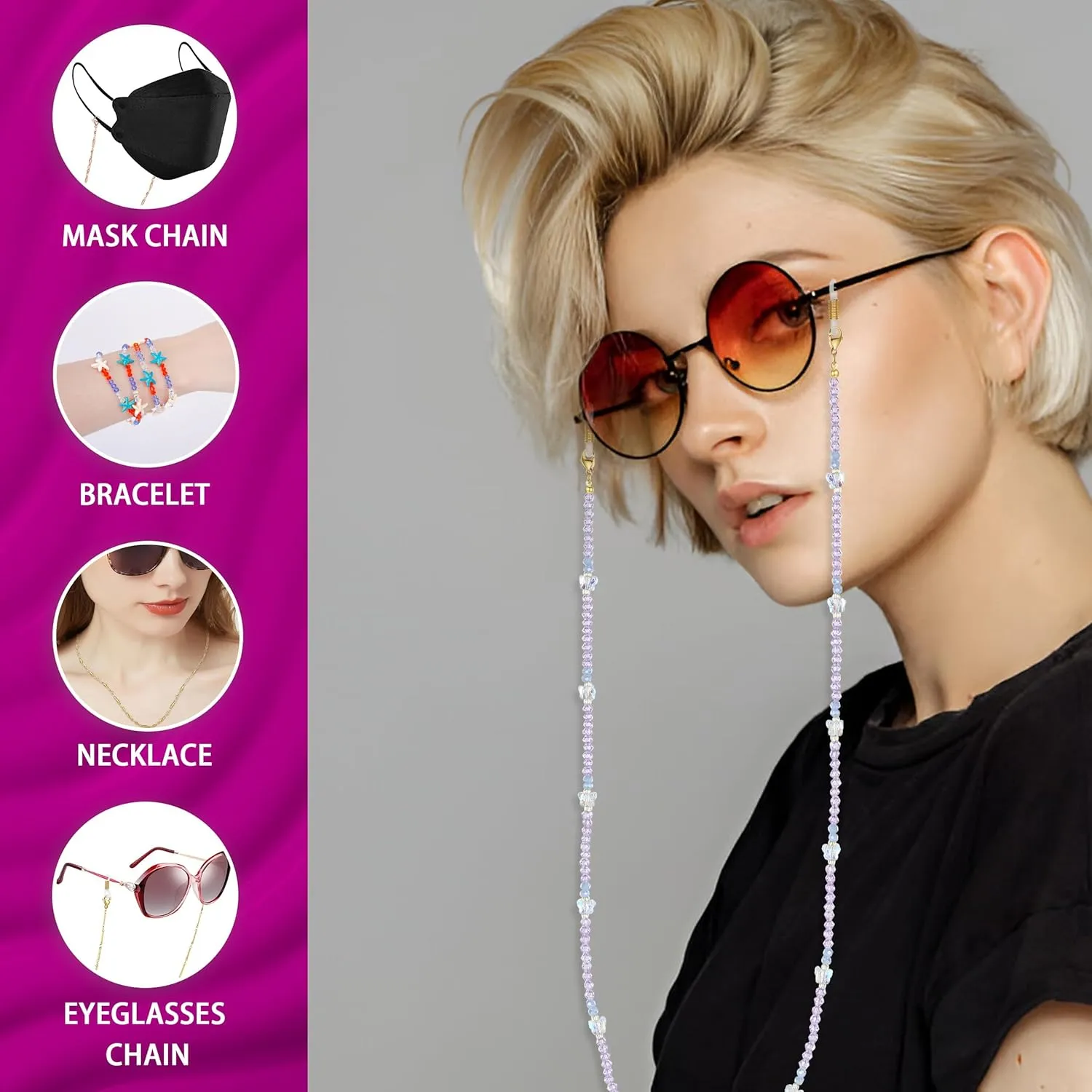 Crystal Beaded Glasses Chain-Sunglass Lanyards for Women and Teen-Girl-Stylish Glasses Accessories