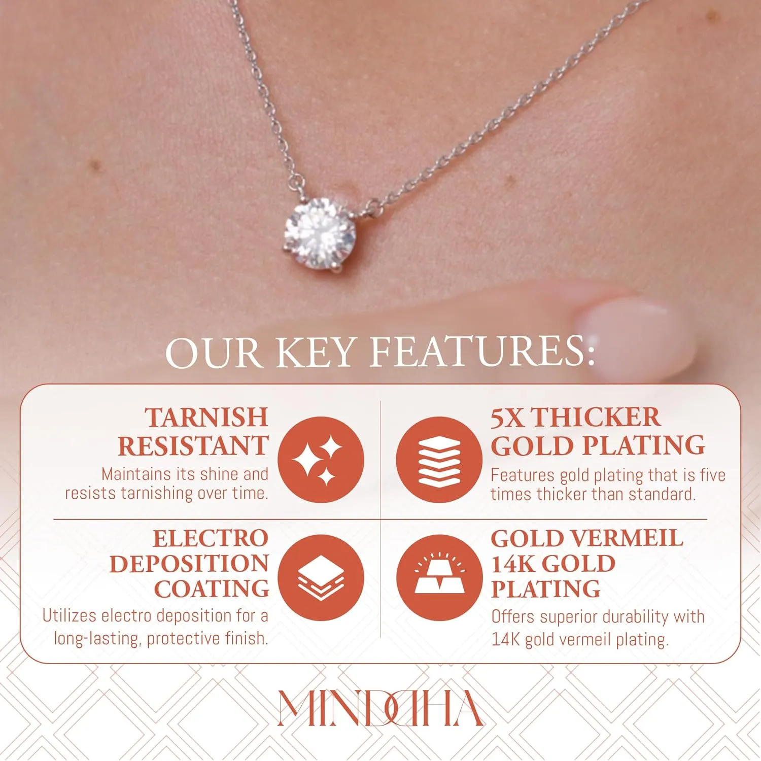 Crystal Solitaire Necklace - 14K/18K Gold Plated CZ Pendant, Minimalist Dainty Charm, 15"/18' 3" Extender, Women's Classic Gold Necklace Jewelry, Clear Crystal