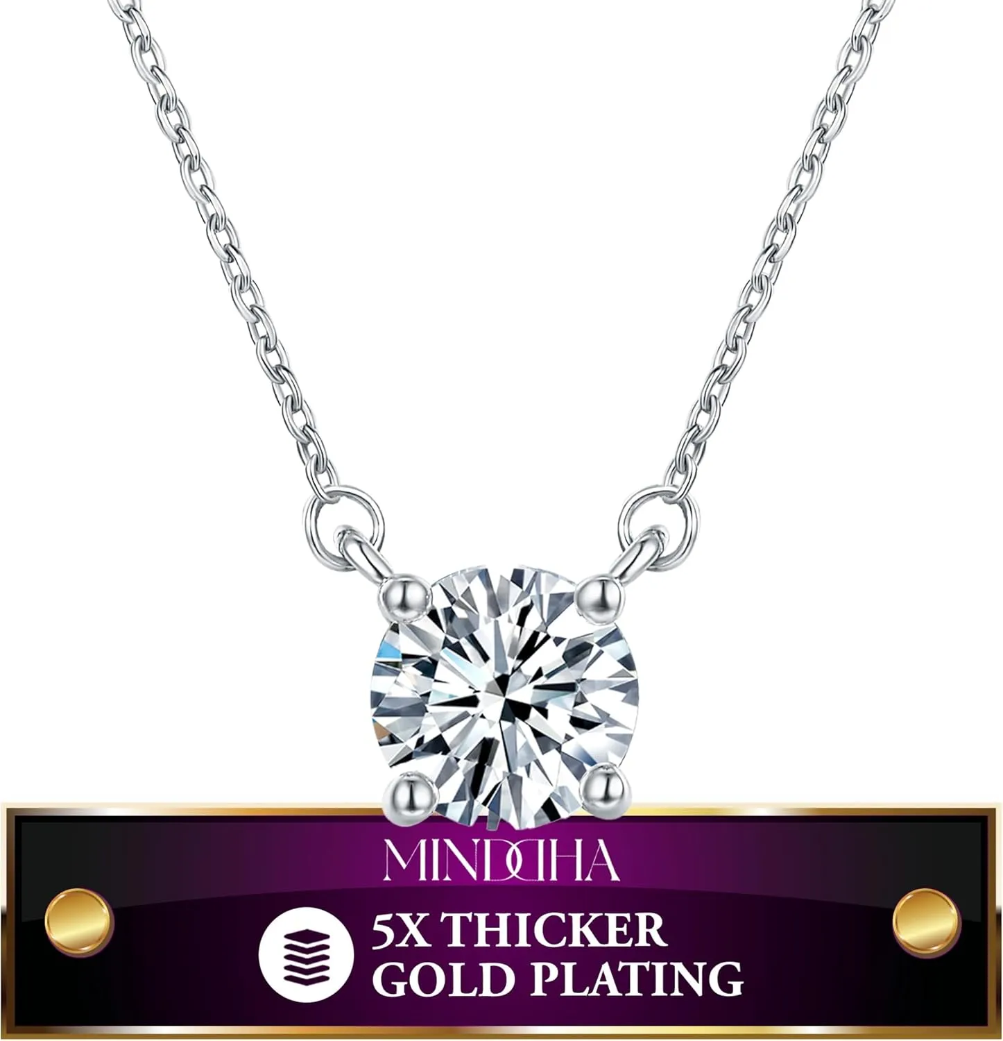 Crystal Solitaire Necklace - 14K/18K Gold Plated CZ Pendant, Minimalist Dainty Charm, 15"/18' 3" Extender, Women's Classic Gold Necklace Jewelry, Clear Crystal