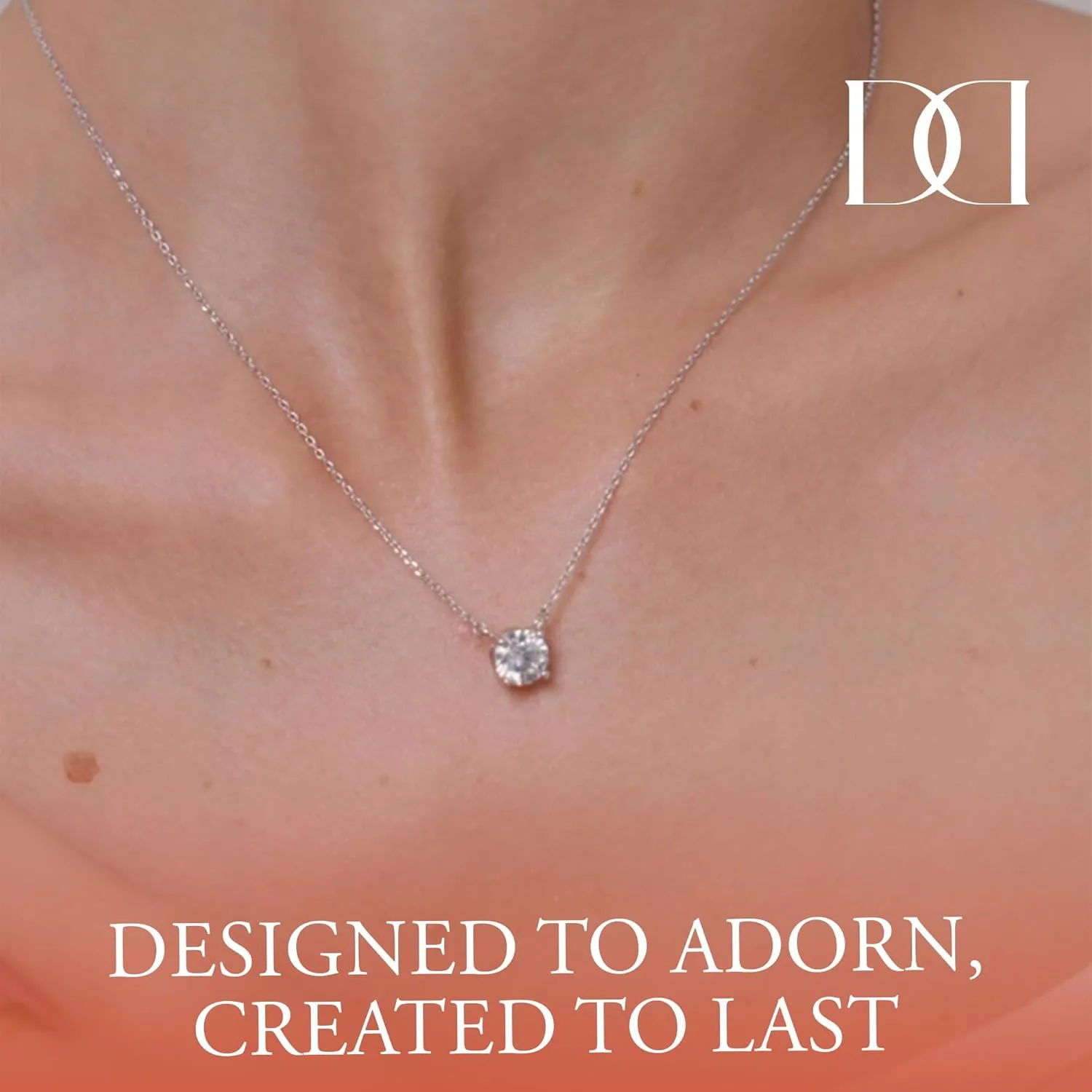 Crystal Solitaire Necklace - 14K/18K Gold Plated CZ Pendant, Minimalist Dainty Charm, 15"/18' 3" Extender, Women's Classic Gold Necklace Jewelry, Clear Crystal
