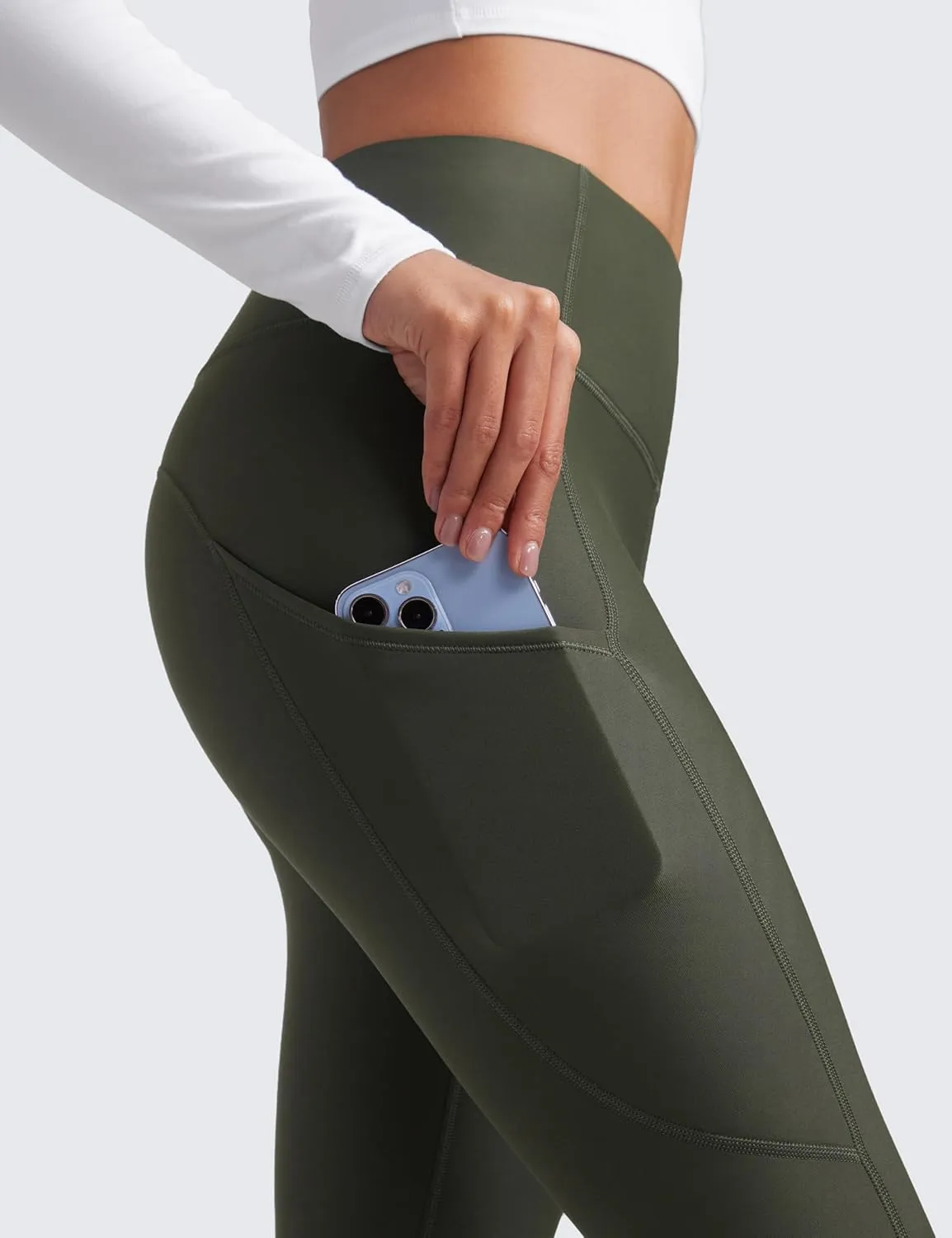 CRZ YOGA Thermal Fleece Lined Leggings Women 28'' - Winter Warm High Waisted Hiking Pants with Pockets Workout Running Tights