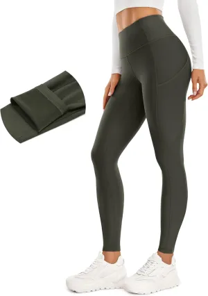 CRZ YOGA Thermal Fleece Lined Leggings Women 28'' - Winter Warm High Waisted Hiking Pants with Pockets Workout Running Tights