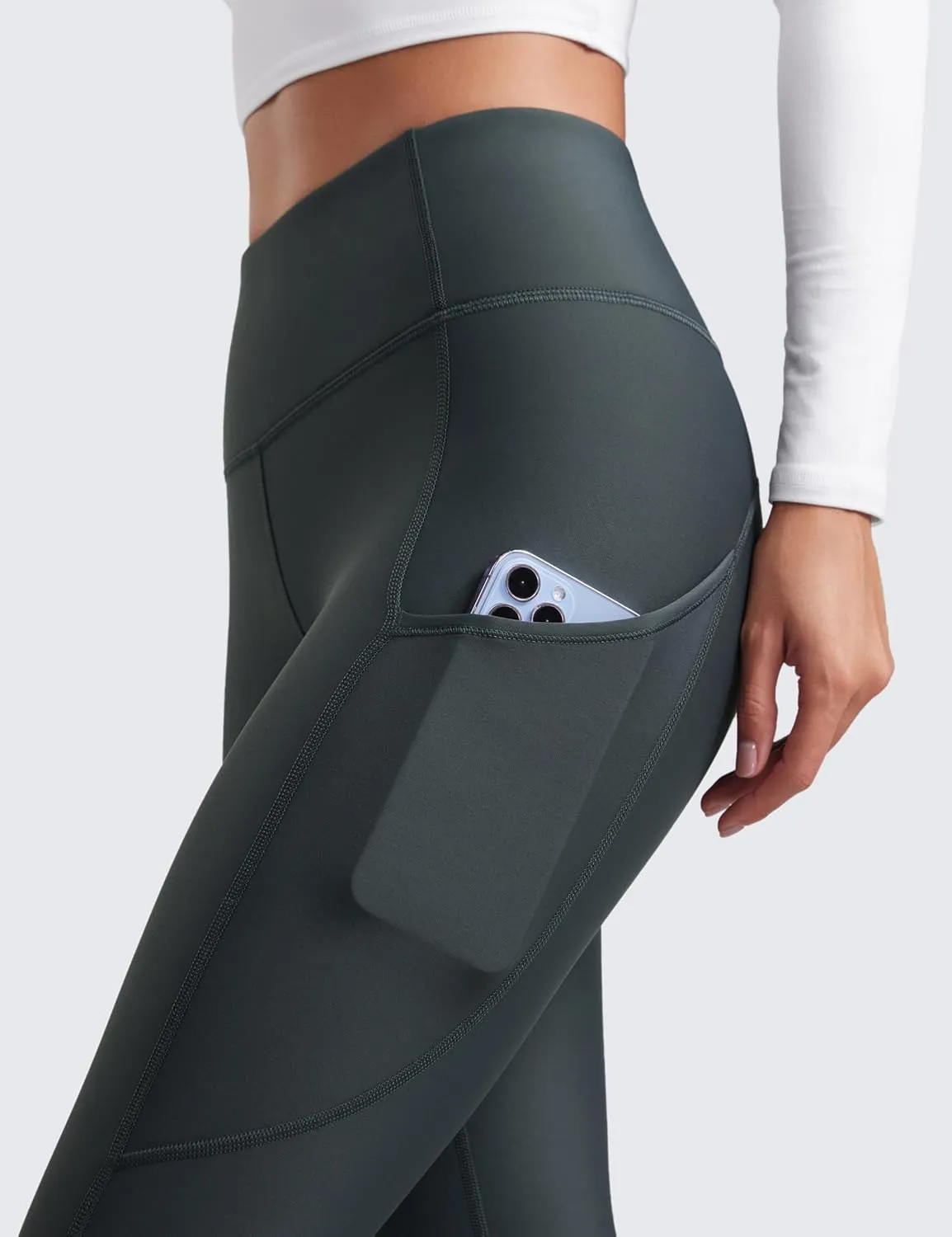 CRZ YOGA Thermal Fleece Lined Leggings Women 28'' - Winter Warm High Waisted Hiking Pants with Pockets Workout Running Tights