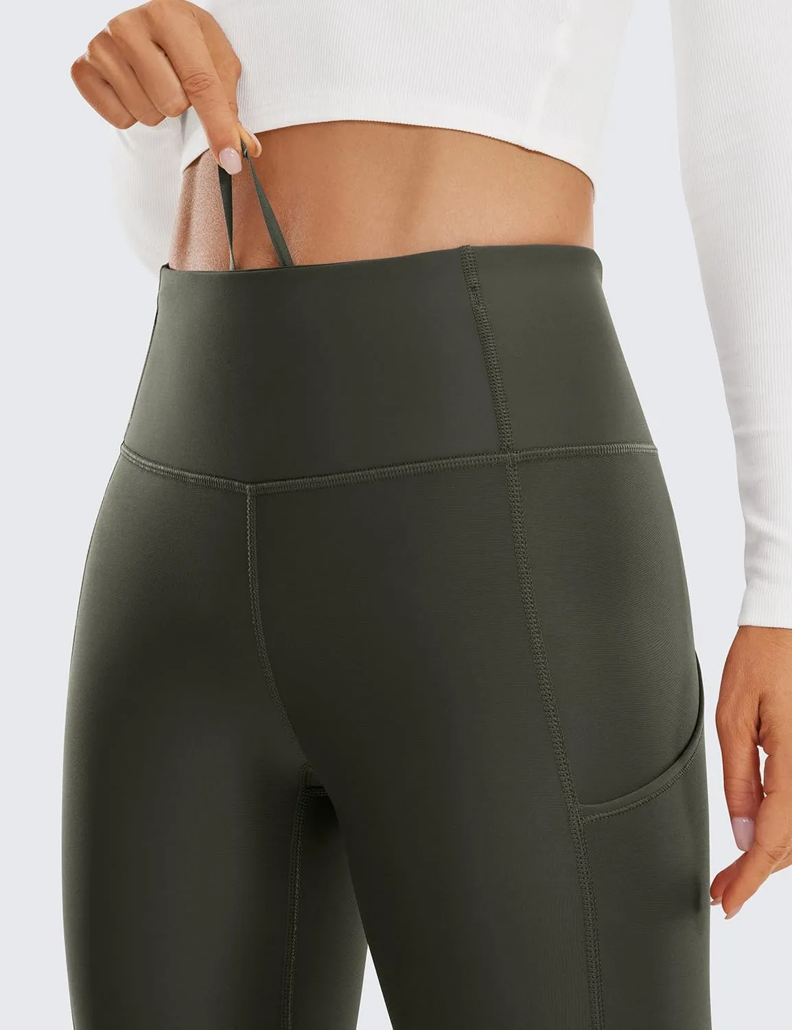 CRZ YOGA Thermal Fleece Lined Leggings Women 28'' - Winter Warm High Waisted Hiking Pants with Pockets Workout Running Tights